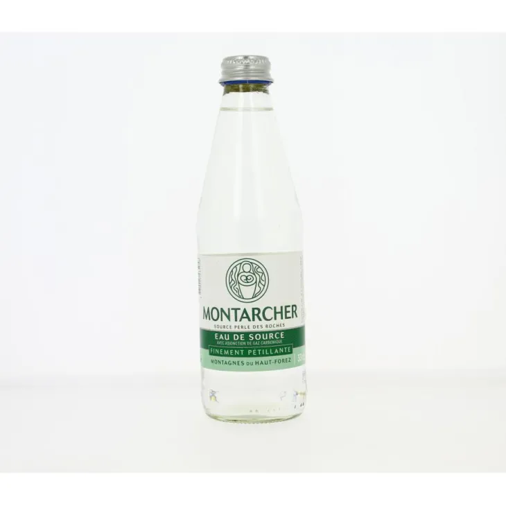 Eau de source pétillante en bouteille de verre Montarcher - 33 cl