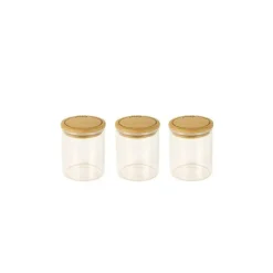 Ensemble de 3 boîtes à épices 190 ml en verre et bambou 8,5 x6,5 cm