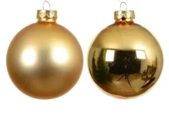 Ensemble de 6 boules en verre brillant et mat or clair - Ø 8 cm
