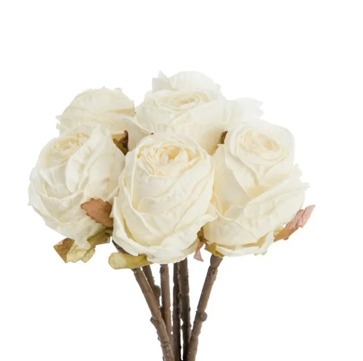 Fleur artificielle en papier 6 renoncules coloris beige - H 28