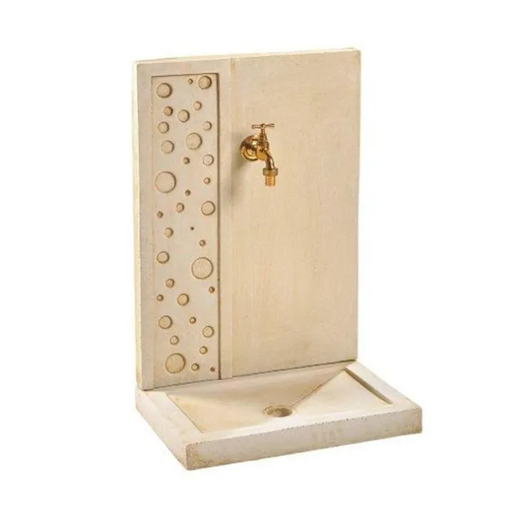 Fontaine murale décor bulle en pierre reconstituée imitation ton beige Hairie Grandon - 70 cm