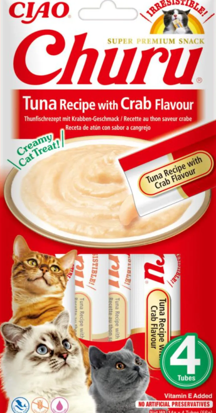 Friandise en crème pour chat thon avec saveur crabe Inaba Ciao Churu - 4 x 14 g