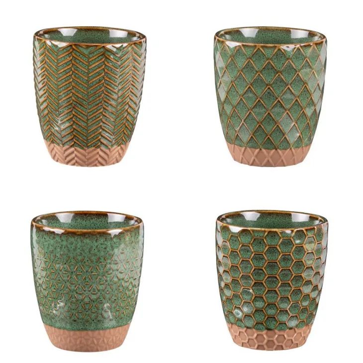 Gobelets en grès vert Ø 7 cm Coffret Jaspe x 4 - 20 cl