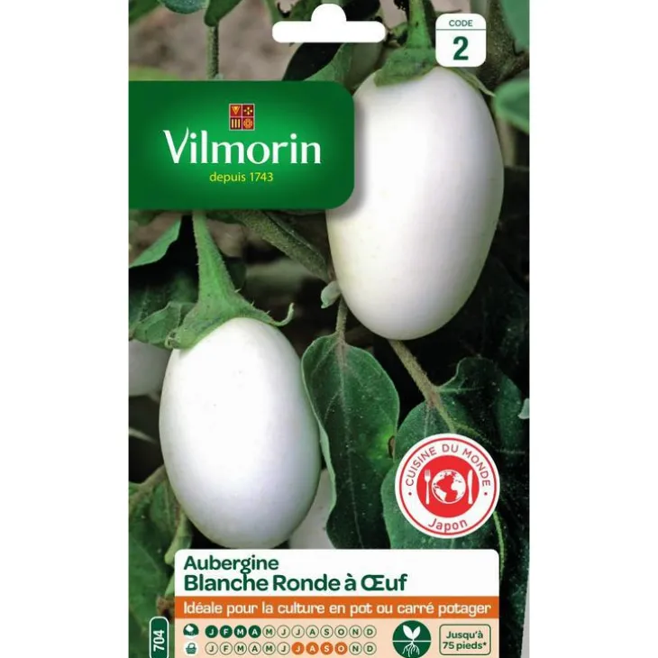 Graines d'aubergine blanche ronde à œuf Vilmorin - graines à semer