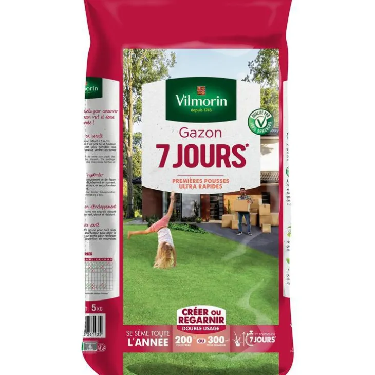 Graines de gazon à semer prise rapide en 7 jours Vilmorin - 5 kg