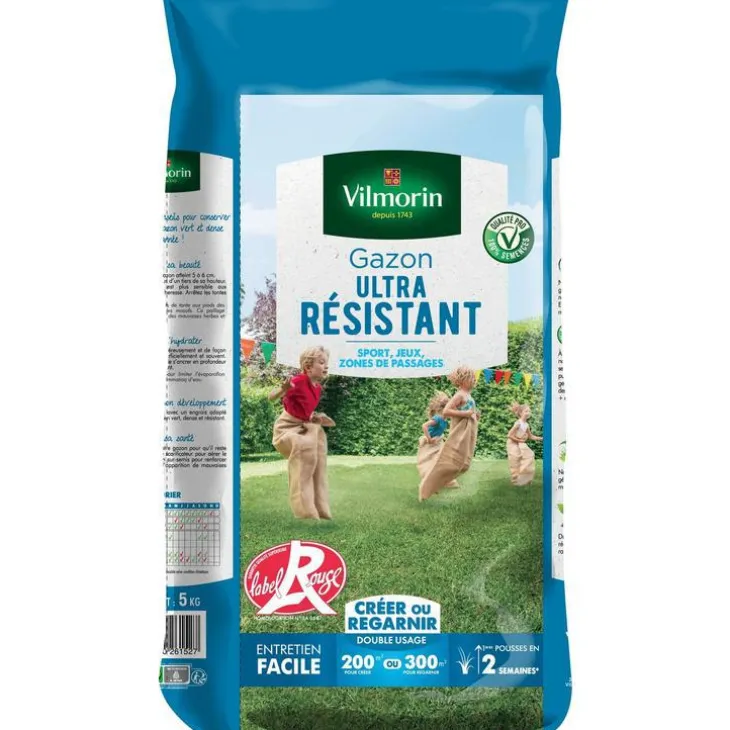 Graines de gazon à semer ultra résistant Label Rouge Vilmorin - 5 kg