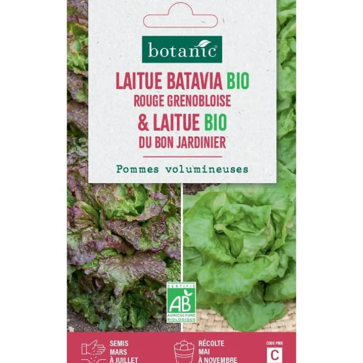 Graines de laitue bio bat. rouge grenobl. bio + bon jardinier botanic® - graines bio semer