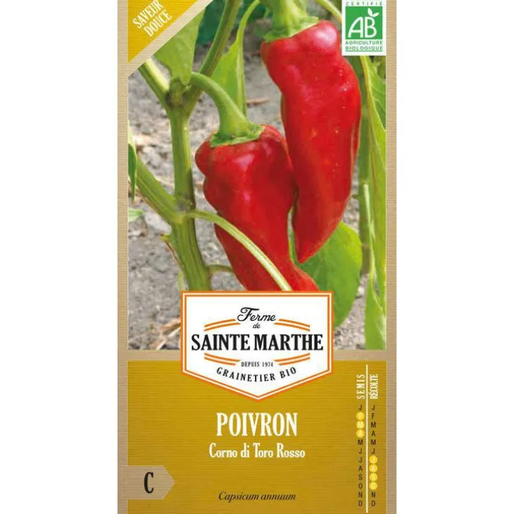 Graines de piment corno di toro rosso bio Ferme de Sainte Marthe - graines à semer