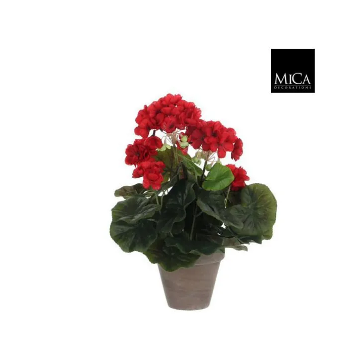 Géranium rouge plante artificielle en pot H 34 x Ø 20 cm