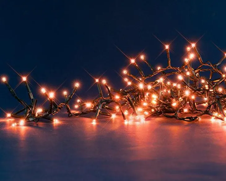 Guirlande lumineuse à 170 LED cuivre + 30 LED flash sur câble vert Flicker Light® Compact - 5 m
