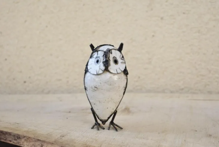Hibou blanc en métal recyclé Chouette & Co