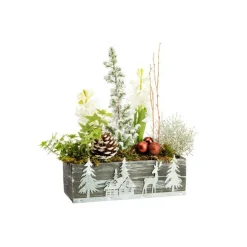 Jacinthe et lierre en pot bois décor zinc