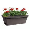 Jardinière en plastique taupe avec soucoupe clipsée et support Eda Poetic Roméo – 49 x 28 x 19 cm