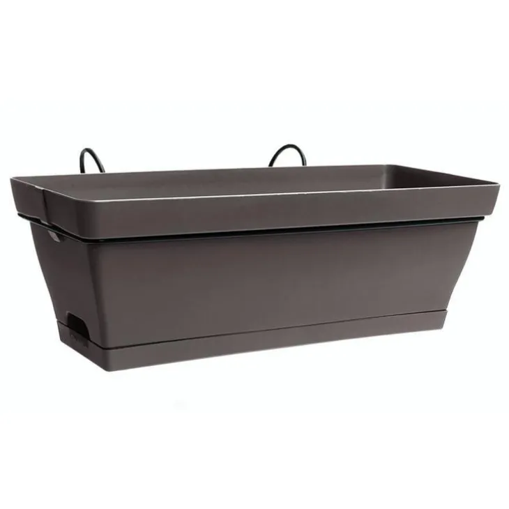 Jardinière en plastique taupe avec soucoupe clipsée et support Eda Poetic Roméo – 49 x 28 x 19 cm
