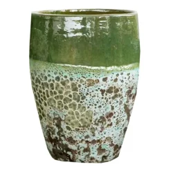 Jarre en grès émaillé fait-main coloris vert Poterie du Bousquet Léon - Ø 30 x H 44 cm