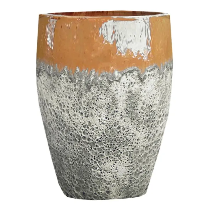 Jarre en grès émaillé gris/jaune miel Decolines Leon - Ø 59 x H 68 cm