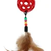 Jouet pour chat balle et queue avec perles et plumes coloris rouge Wouapy - Ø 4,8 cm