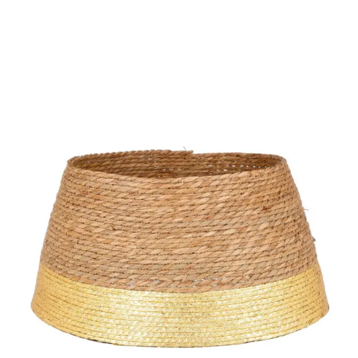 Jupe de sapin de Noël en jacinthe d’eau naturelle avec bordure or Mica Decorations - Ø 50 x H 26 cm