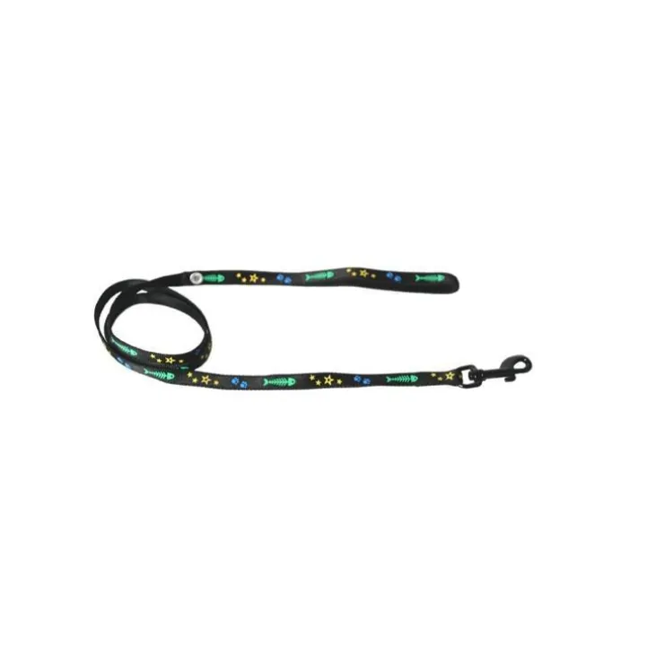 Laisse chat à motif 10 mm coloris noir - 100 cm