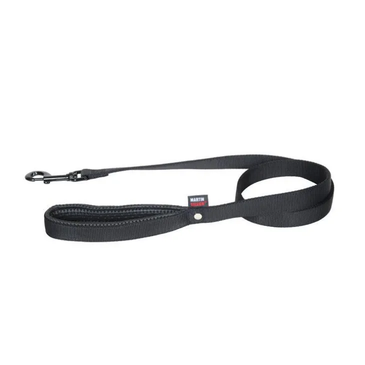 Laisse double noire Martin Sellier. 25 mm x 120 cm