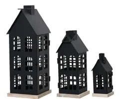Lanterne maison haute coloris noir - 12 x 12 x 30 cm
