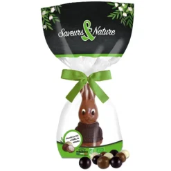 Lapin de Pâques tricot au chocolat au lait et billes crousty aux 3 chocolats Saveurs et Nature - 80 g