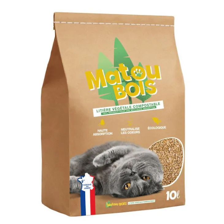 Litière végétale absorbante Matou Bois – 10 L