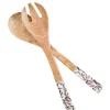 Lot de 2 couverts feuillage d'automne coloris blanc en bois de manguier - 33 x 7 x 2 cm