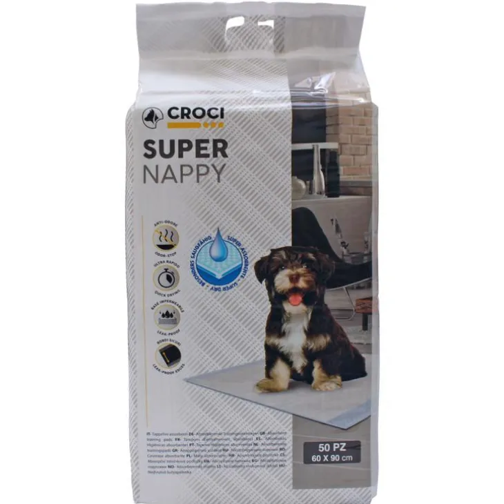 Lot de 50 tapis hygiéniques pour chien super nappy au charbon actif 50 pièces Crocy - 90 x 60 cm