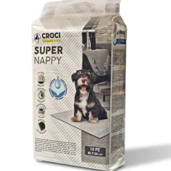 Lot de 10 tapis hygiéniques pour chien super nappy au charbon actif Crocy - 90 x 60 cm