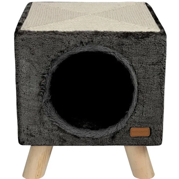 Maison pilotis avec griffoir de coloris anthracite 30 x 30 x 35 cm