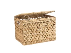 Malle de rangement coloris beige en jacinthe d'eau - 36 x 26 x 26 cm
