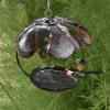 Mangeoire pour oiseau en métal recyclé avec toit fleur et mésange colorée Chouette&Co - 30 cm