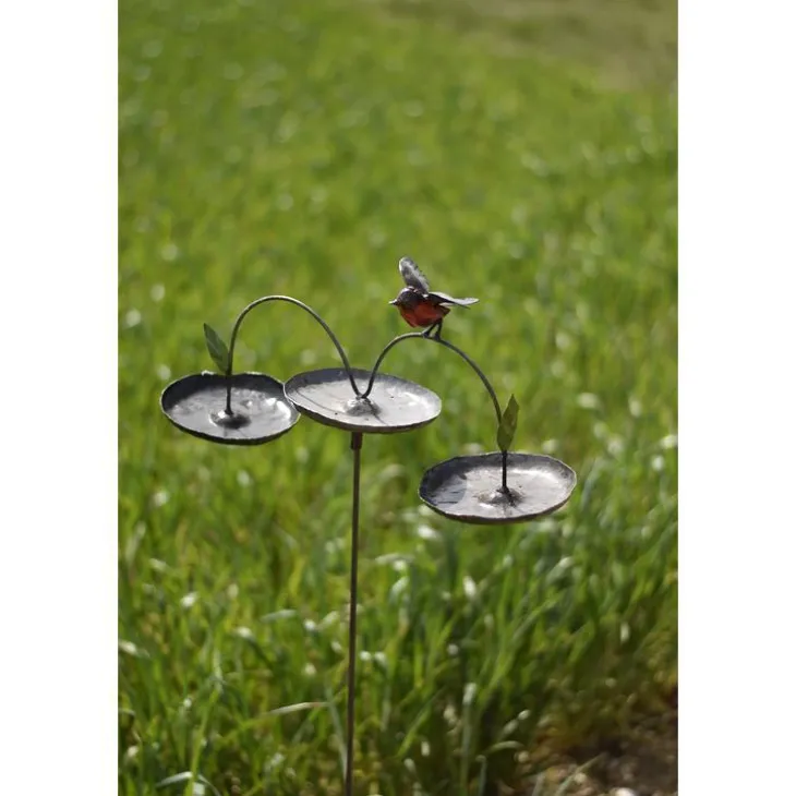 Mangeoire triple en métal recyclé avec oiseau Chouette & Co