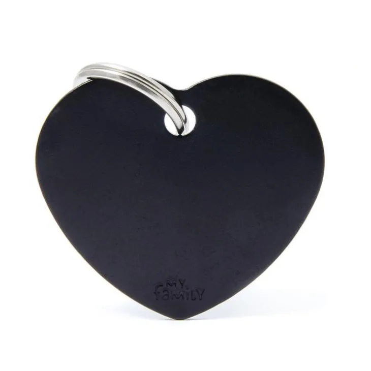Médaille basic grand cœur pour chien en aluminium noir