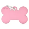 Médaille basic grand os pour chien en aluminium rose