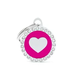 Médaille glam petit cercle rose avec cœur