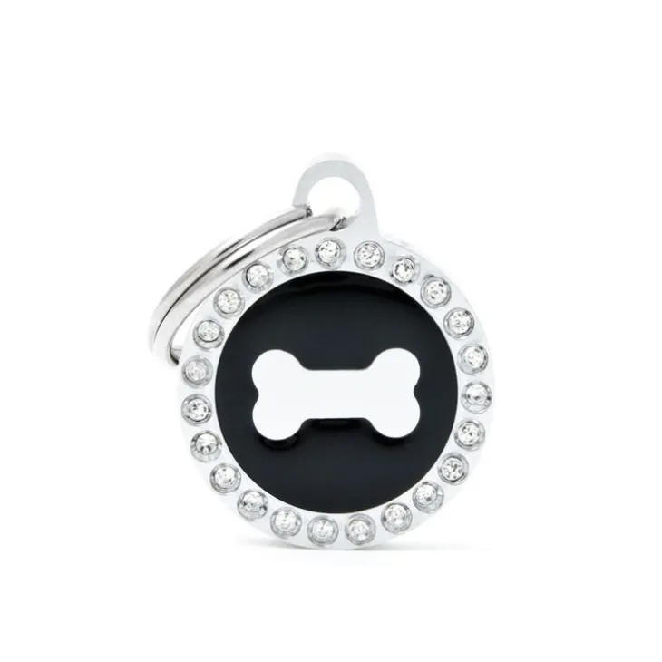 Médaille glam petit cercle noir avec os