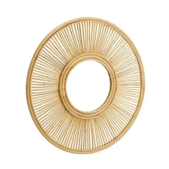 Miroir rond coloris bois en rotin - Ø 70 cm