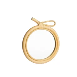 Miroir rond pomme coloris bois en rotin - 33 x 30 x 3 cm