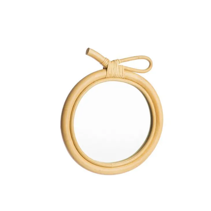 Miroir rond pomme coloris bois en rotin - 33 x 30 x 3 cm