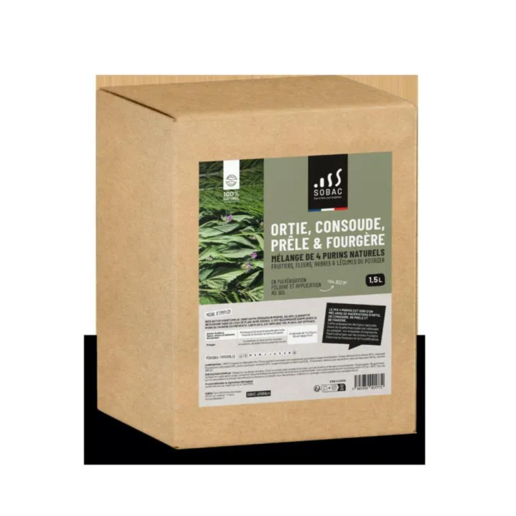 Mélange de 4 purins naturels ortie, prêle, fougère, cousoude 100 % naturel Sobac - 1,5 L
