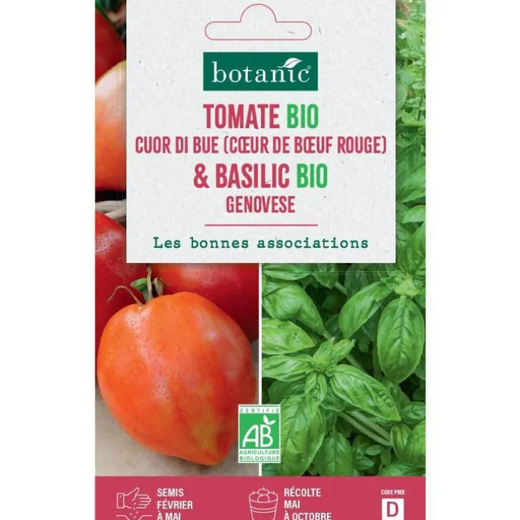 Mélange de graine de tomate cuor di bue bio et de basilic grand bio botanic® - graines à semer