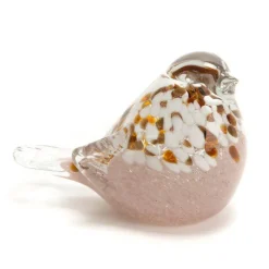 Oiseau rose moucheté sulfure en verre - 7 x 9 x 11,5 cm