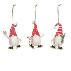 Ornement gnome coloris rouge en bois - 13,5 x 9 cm
