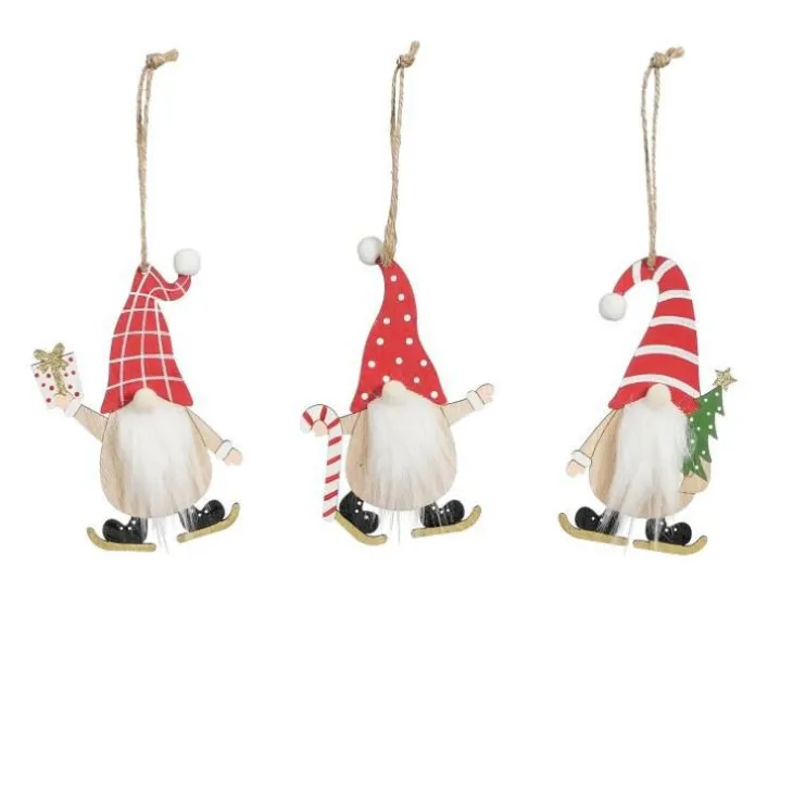 Ornement gnome coloris rouge en bois - 13,5 x 9 cm
