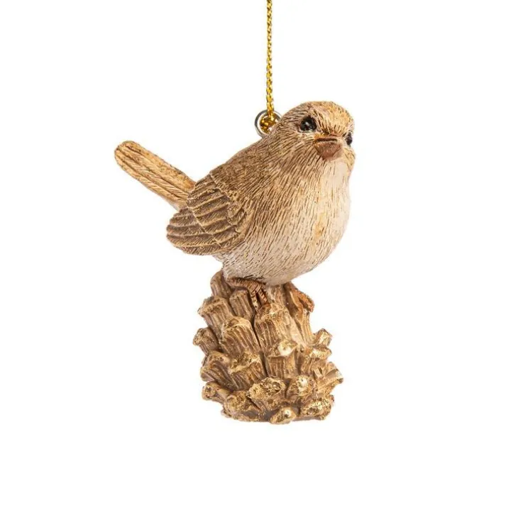 Ornement oiseau marron et or 5x3,5x6 cm