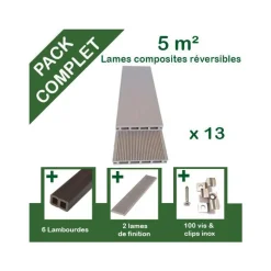 Pack complet de lattes en composite beige pour terrasse Green Outside - 5 m²