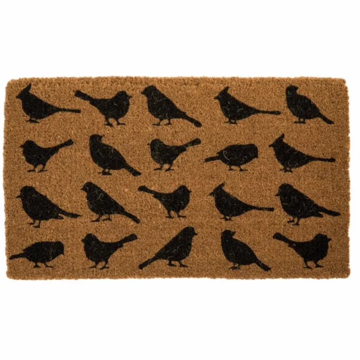 Paillasson oiseaux en ligne coloris noir en coton - 40 x 72 cm