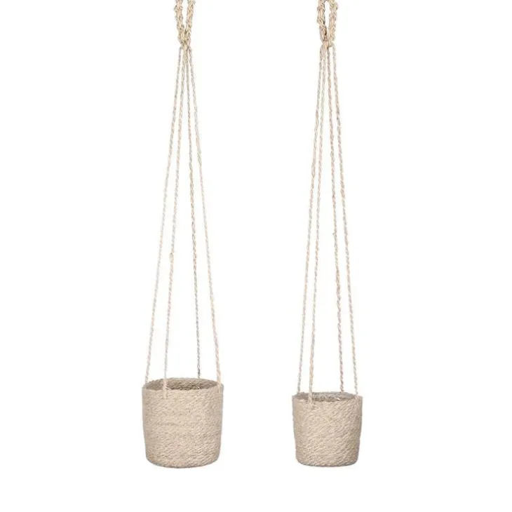 Panier à suspendre en toile de jute crème Atlantic - Ø 16 x H 16 cm